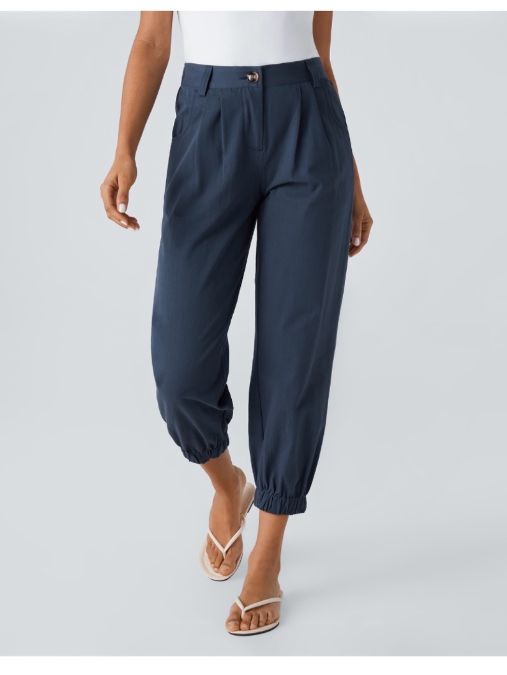 HALARA-size MED Navy 100% Cotton Elastic-Hem Casual Pants-NWT